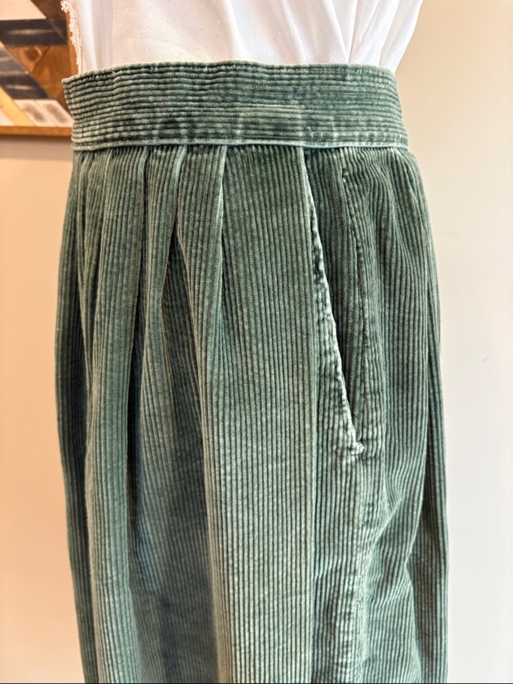 Vintage Ralph Lauren Green Cotton Corduroy Prairie Midi Skirt size 6 - Picture 5 of 12